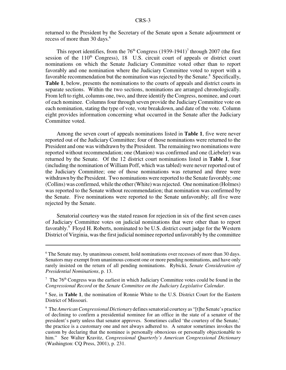 [20080226]RS21734_美国巡回法院和地区法院提名：1939-2007年参议院拒绝和参议院司法委员会投票但报告不支持.pdf_第3页