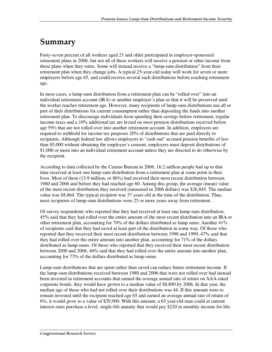 [20090107]RL30496_养老金问题：一次性分配和退休收入保障.pdf_第2页