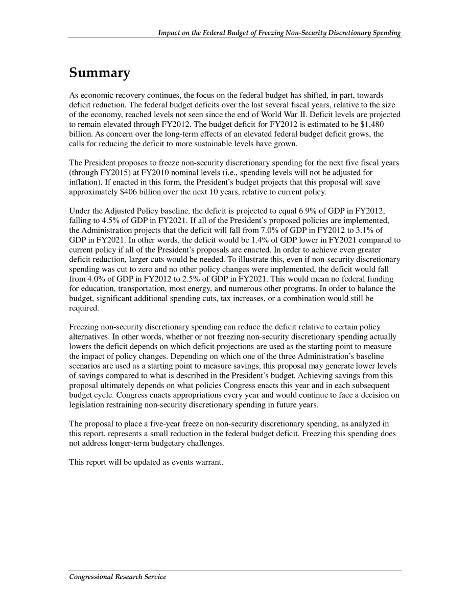 [20110322]R41174_冻结非安全自由支配开支对联邦预算的影响.pdf_第2页