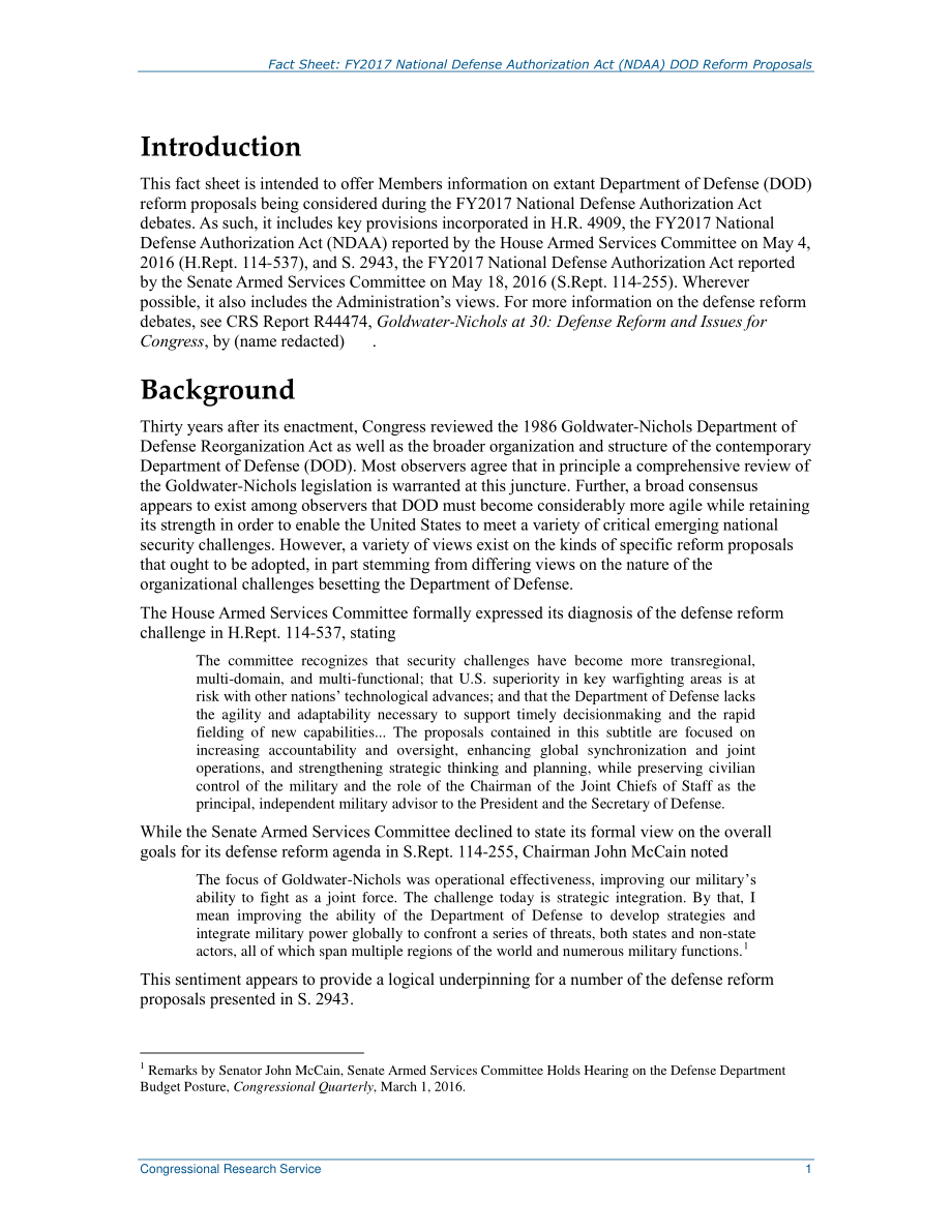 [20170518]R44508_情况说明书：2017财年国防授权法案（NDAA）国防部改革提案.pdf_第3页