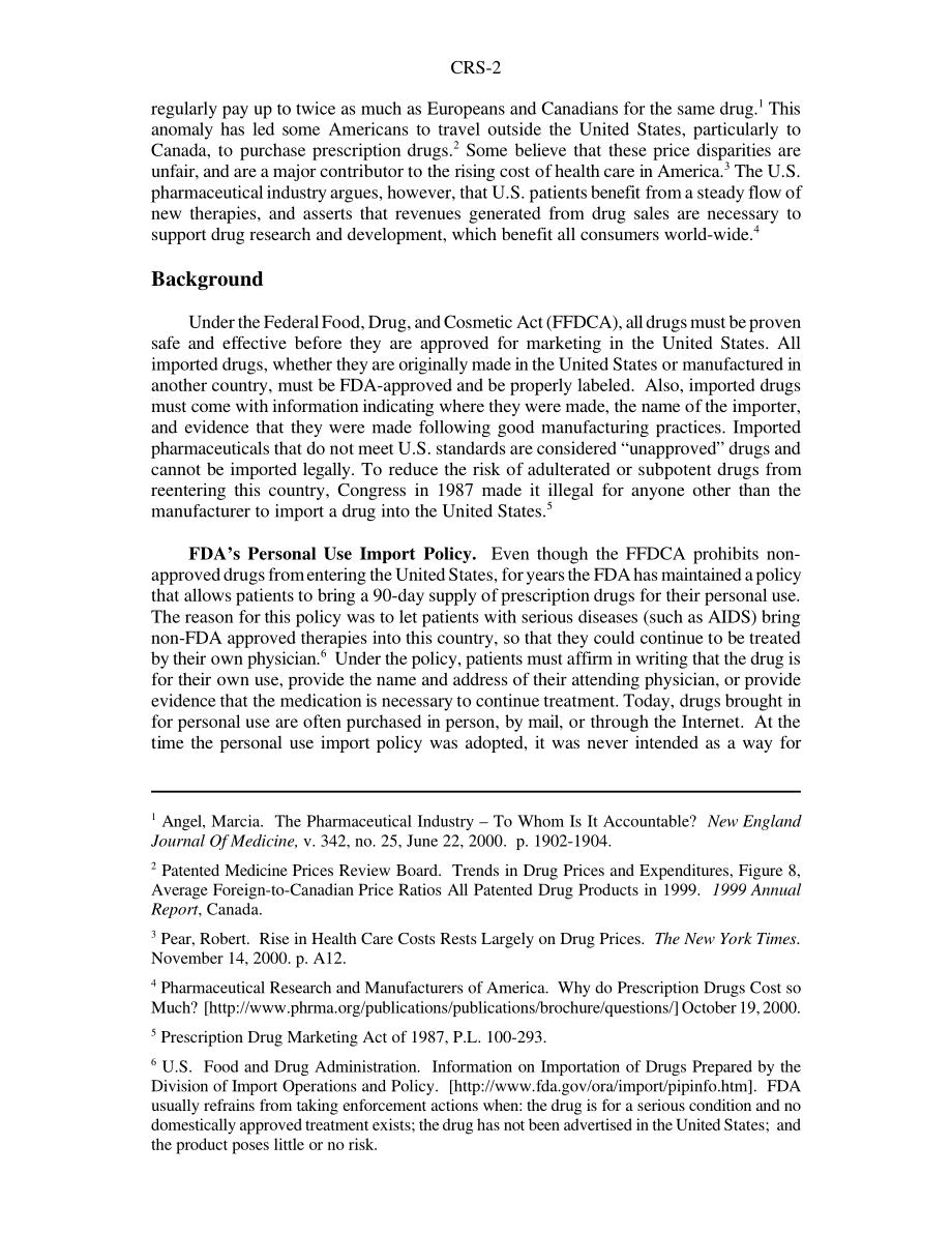 [20010110]RS20750_《2001财年农业拨款法》的处方药进口规定P.L106-387.pdf_第2页