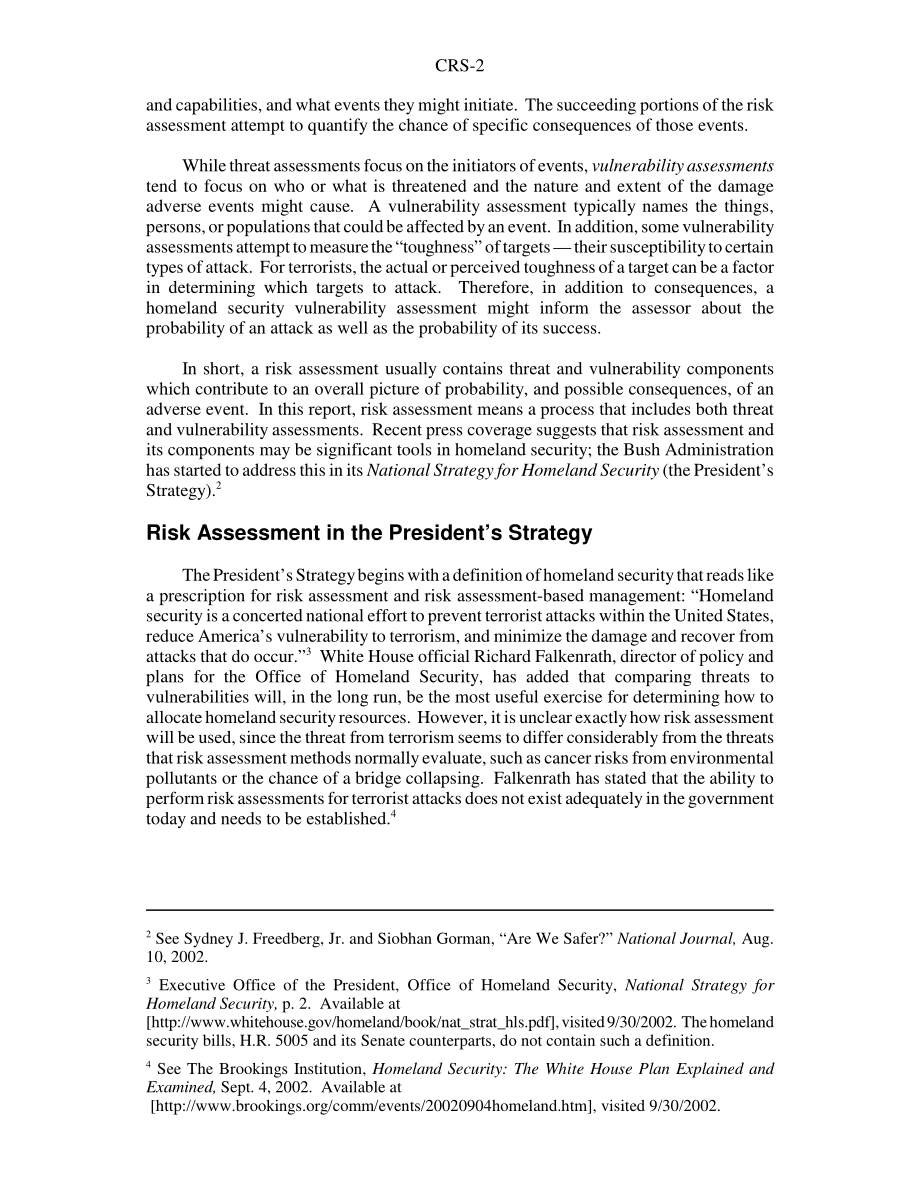 [20021031]RS21348_总统国土安全国家战略中的风险评估.pdf_第2页