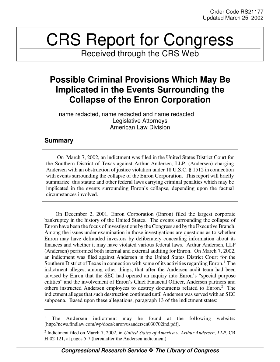 [20020325]RS21177_可能涉及安然公司倒闭事件的可能刑事条款.pdf_第1页