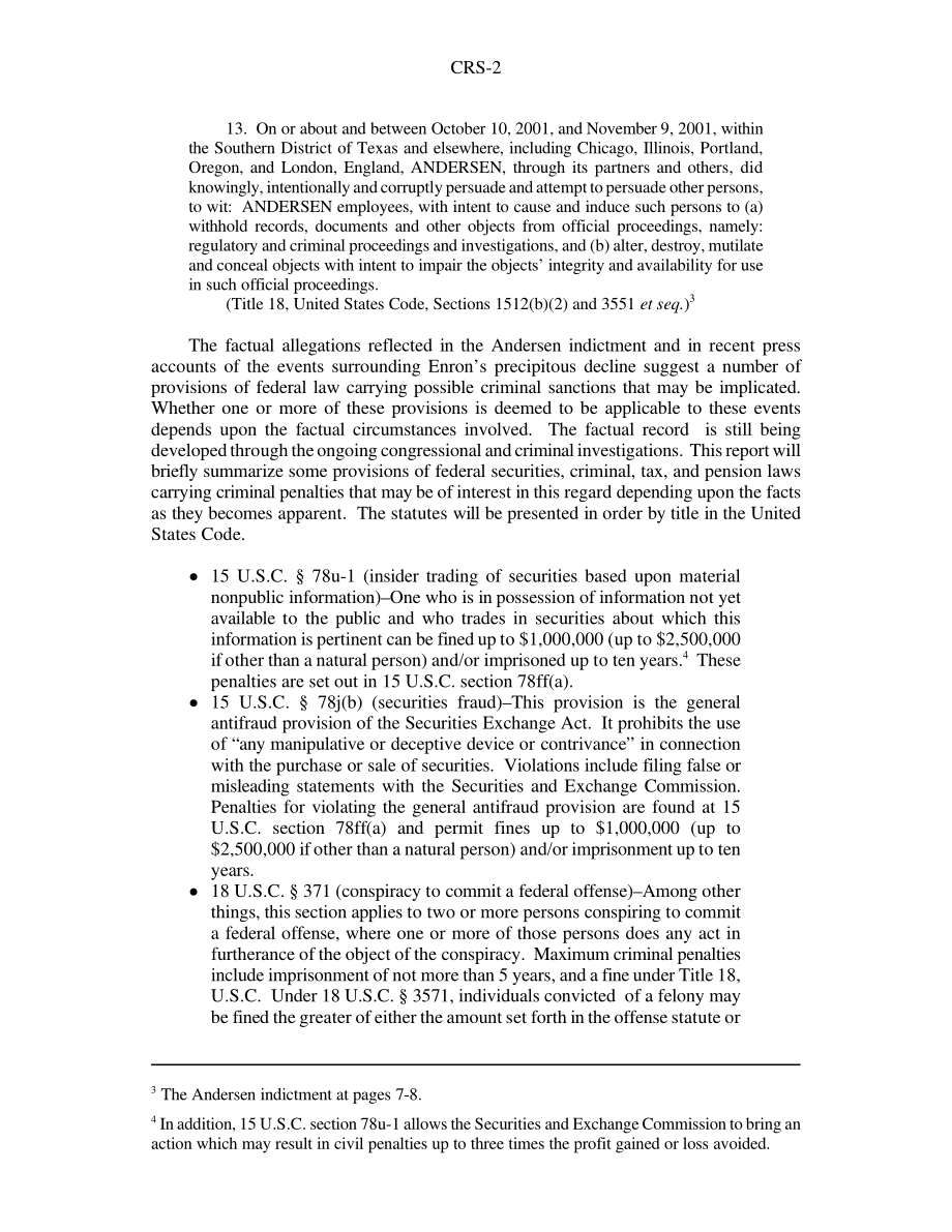 [20020325]RS21177_可能涉及安然公司倒闭事件的可能刑事条款.pdf_第2页