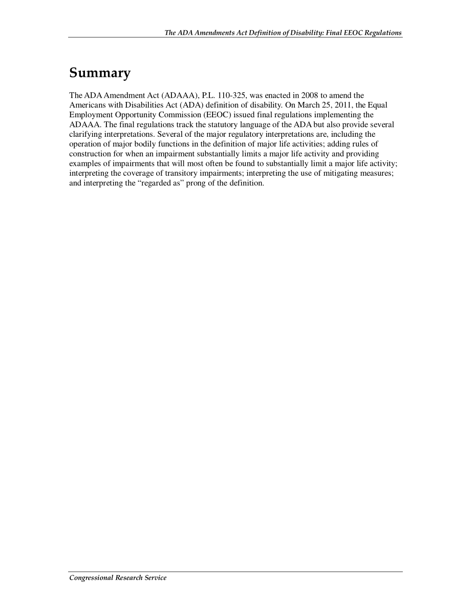 [20110401]R41757_《美国残疾人法案修正案》对残疾的定义：EEOC最终规定 .pdf_第2页