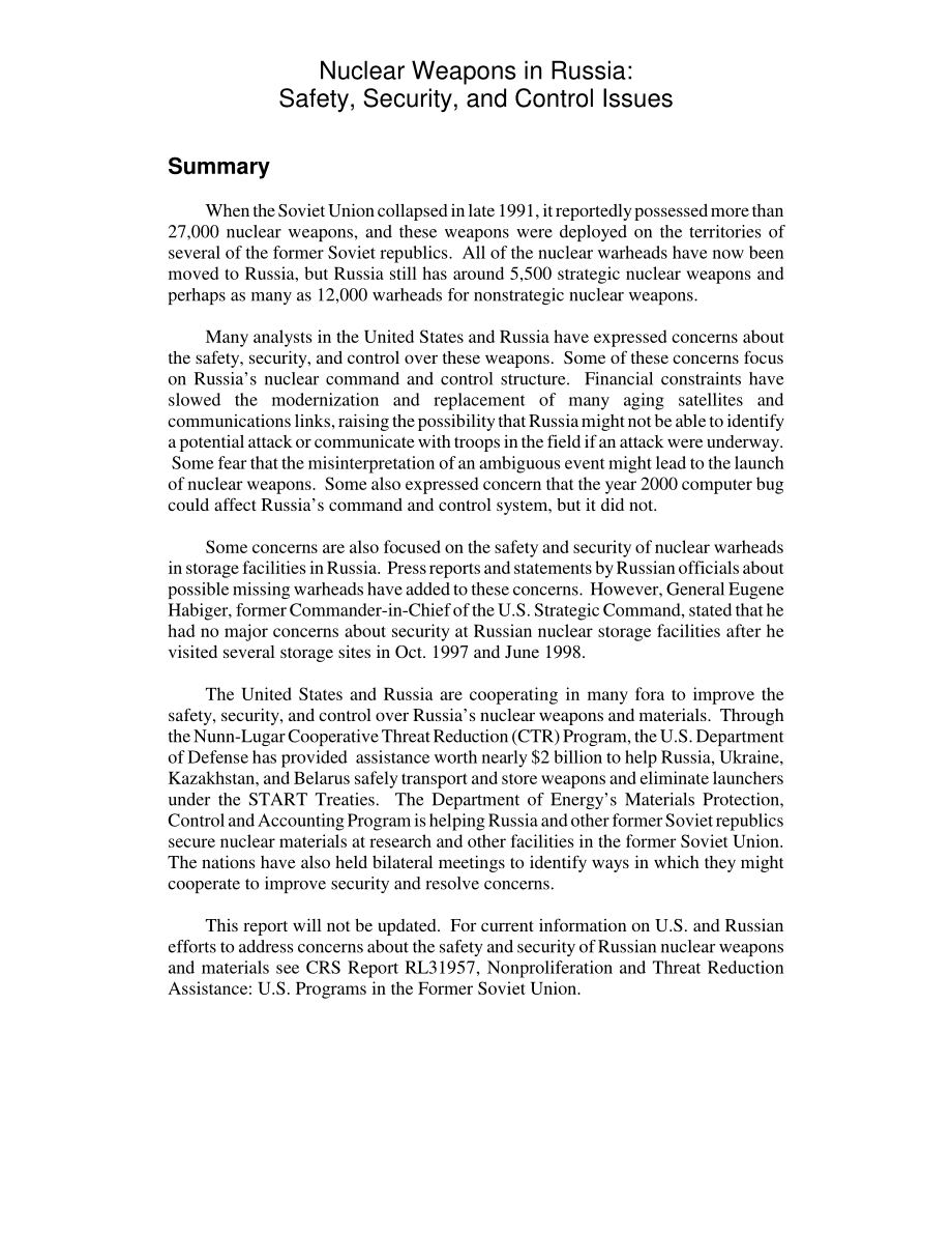 [20040121]RL32202_俄罗斯的核武器：安全、安保和控制问题.pdf_第2页
