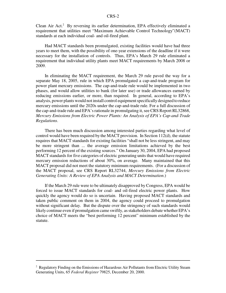[20050725]RS22207_美国国会对环保署汞规则的审查.pdf_第2页