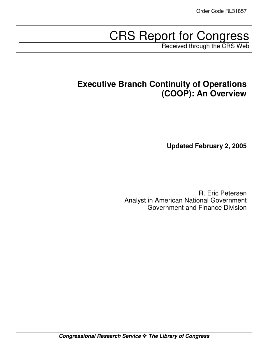 [20050202]RL31857_执行部门运营连续性（COOP）：概述.pdf_第1页