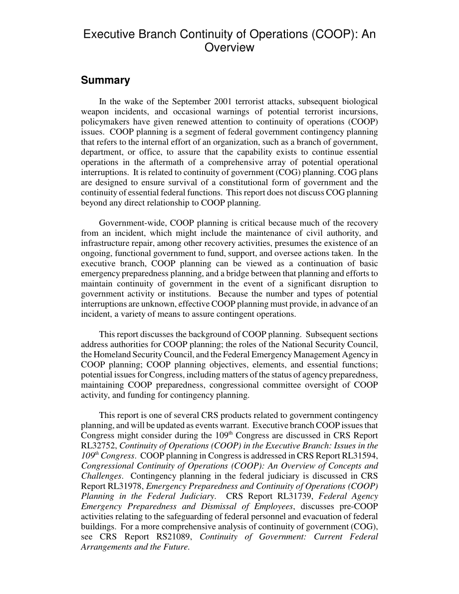 [20050202]RL31857_执行部门运营连续性（COOP）：概述.pdf_第2页