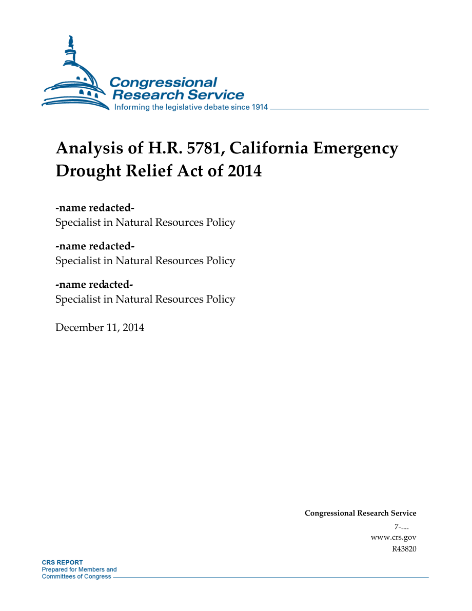 [20141211]R43820_H.R.分析5781《2014年加州紧急抗旱法案》.pdf_第1页
