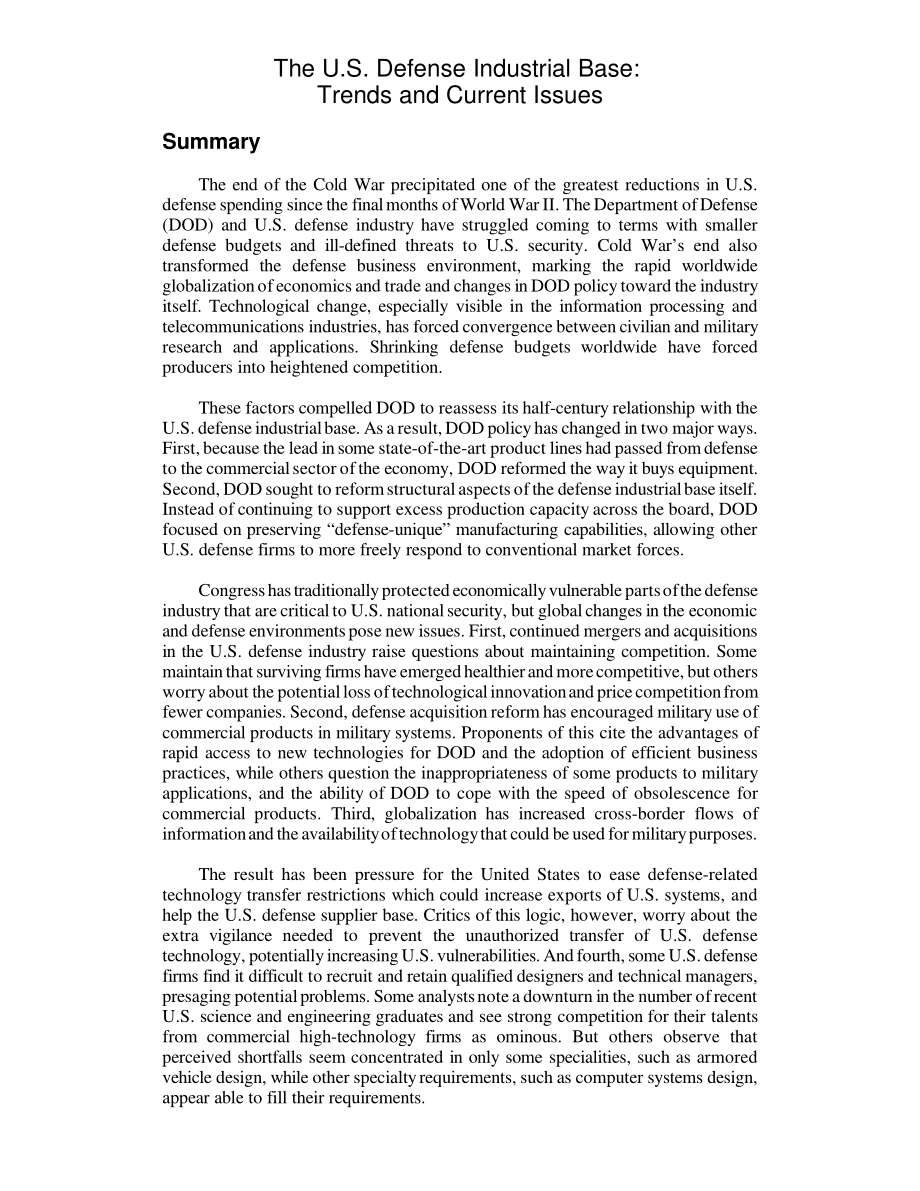 [20001027]RL30720_美国国防工业基地：趋势和当前问题.pdf_第2页