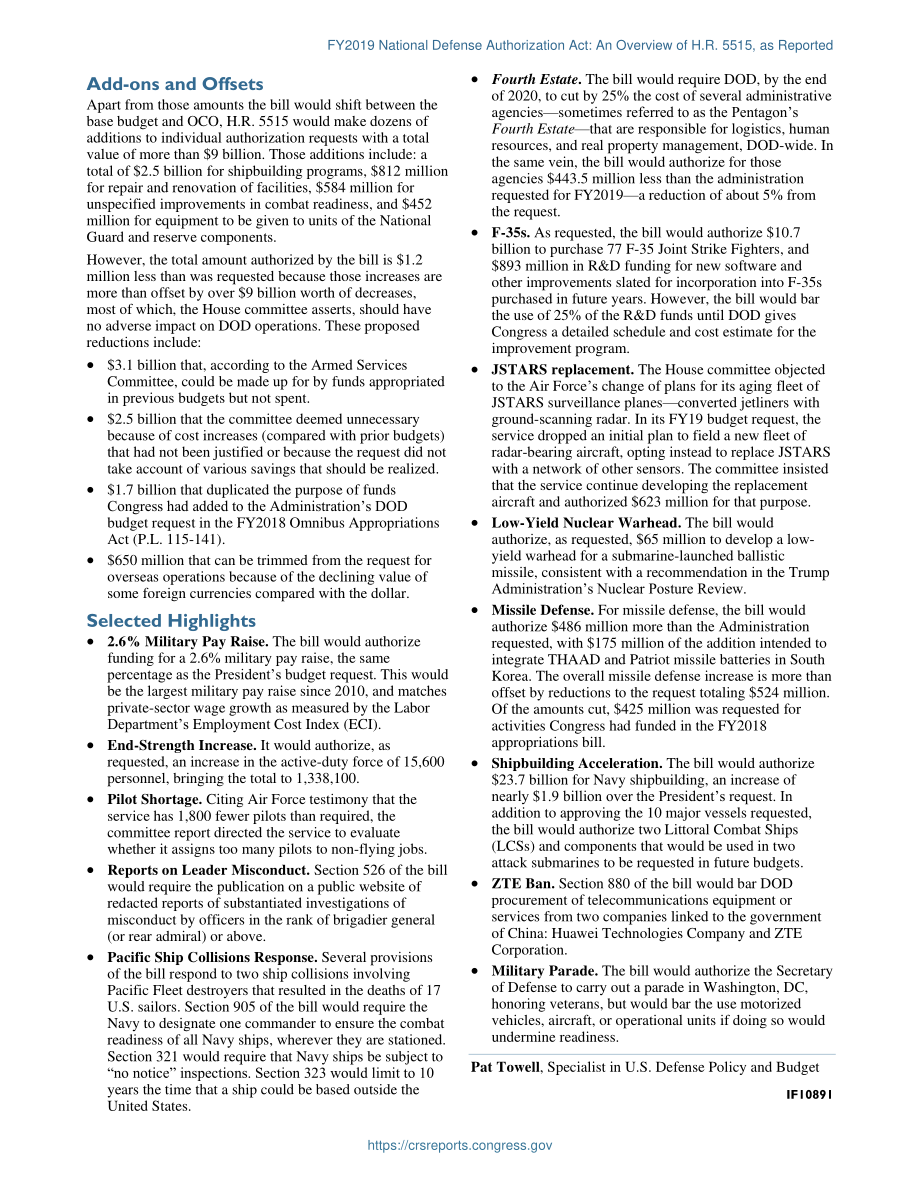 [20180522]IF10891_2019财年国防授权法案：H.R.概述5515据报道.pdf_第2页