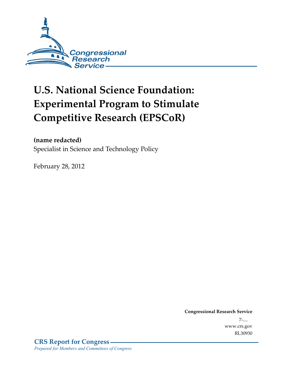 [20120228]RL30930_美国国家科学基金会：刺激竞争研究的实验计划（EPSCoR）.pdf_第1页