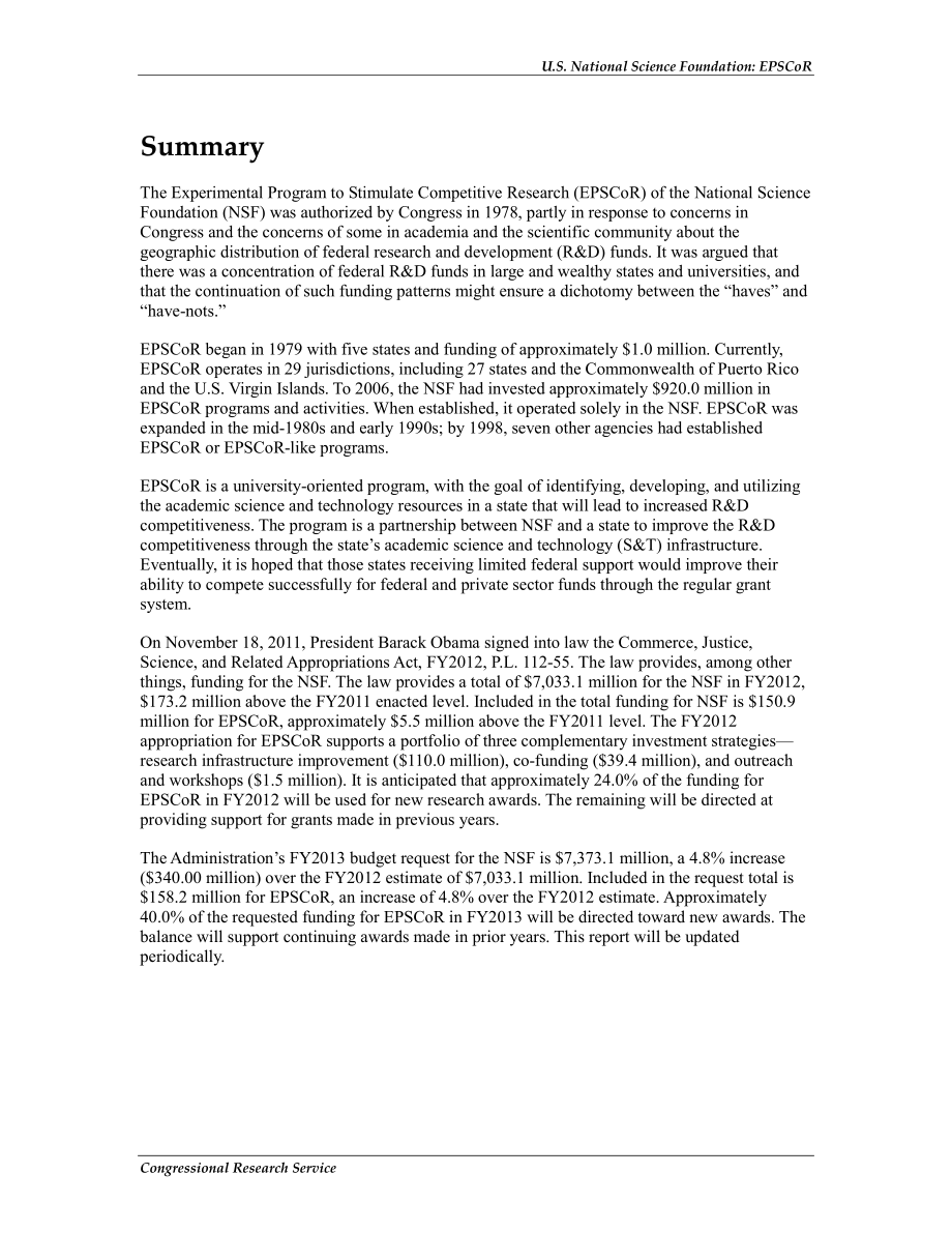 [20120228]RL30930_美国国家科学基金会：刺激竞争研究的实验计划（EPSCoR）.pdf_第2页