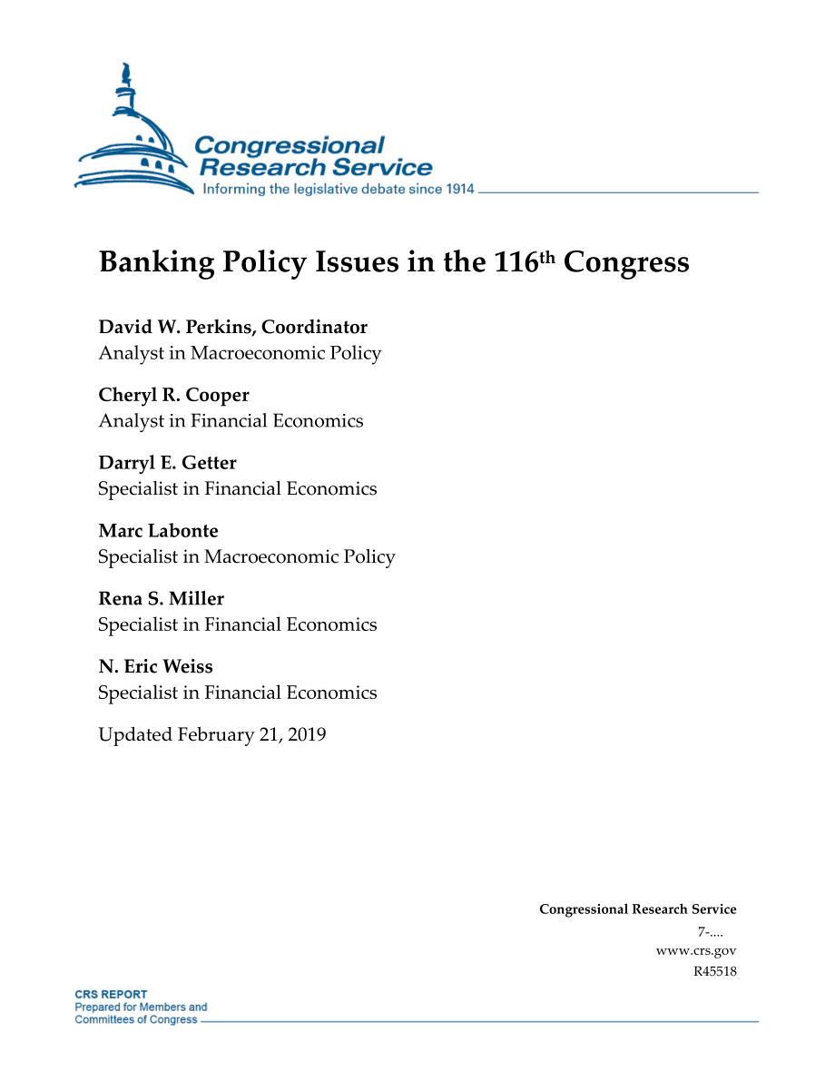 [20190221]R45518_第116届国会的银行政策问题.pdf_第1页