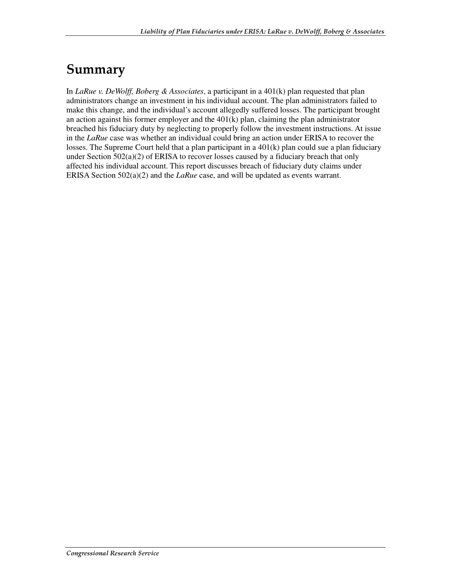[20080304]RS22827_ERISA下的计划受托人责任：LaRue v.DeWolffBoberg&Associates公司.pdf_第2页