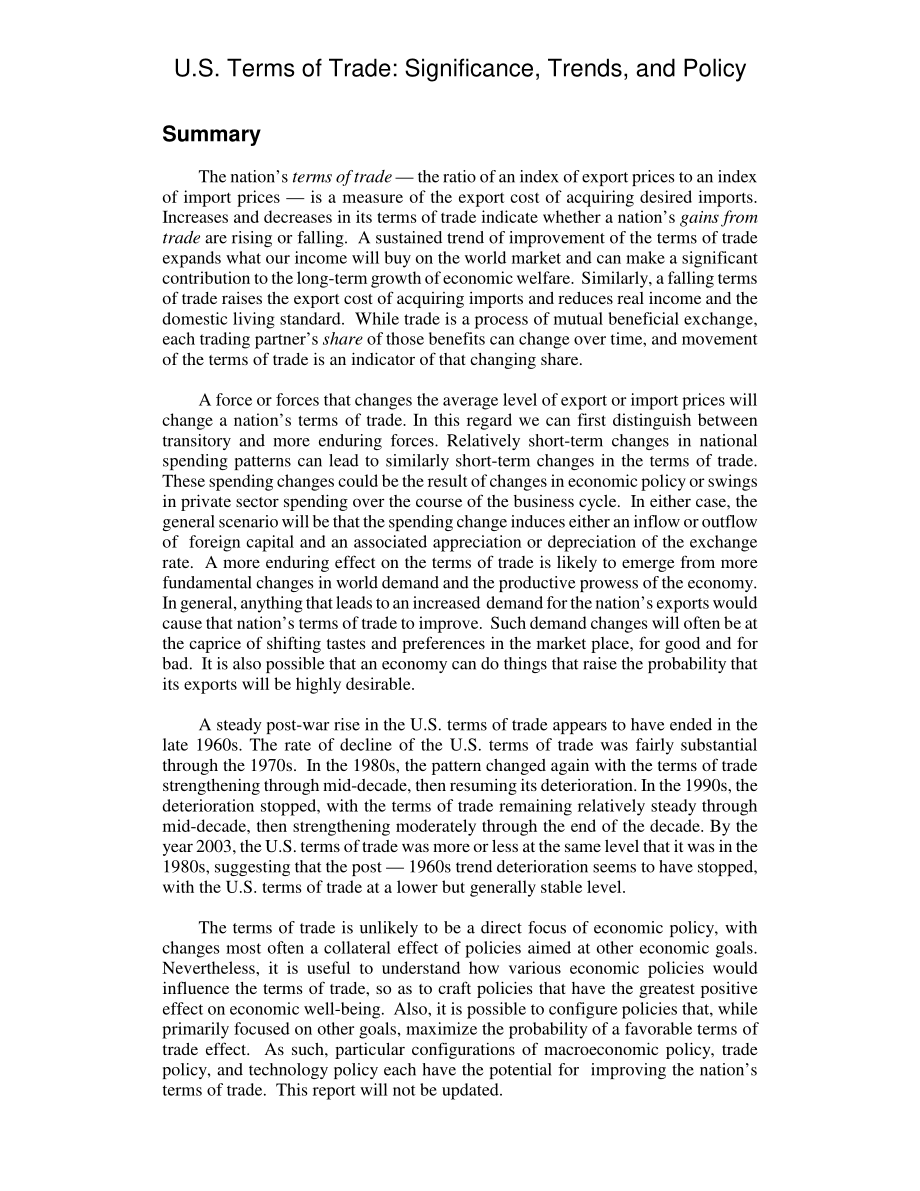 [20040915]RL32591_美国贸易条件：重要性、趋势和政策.pdf_第2页
