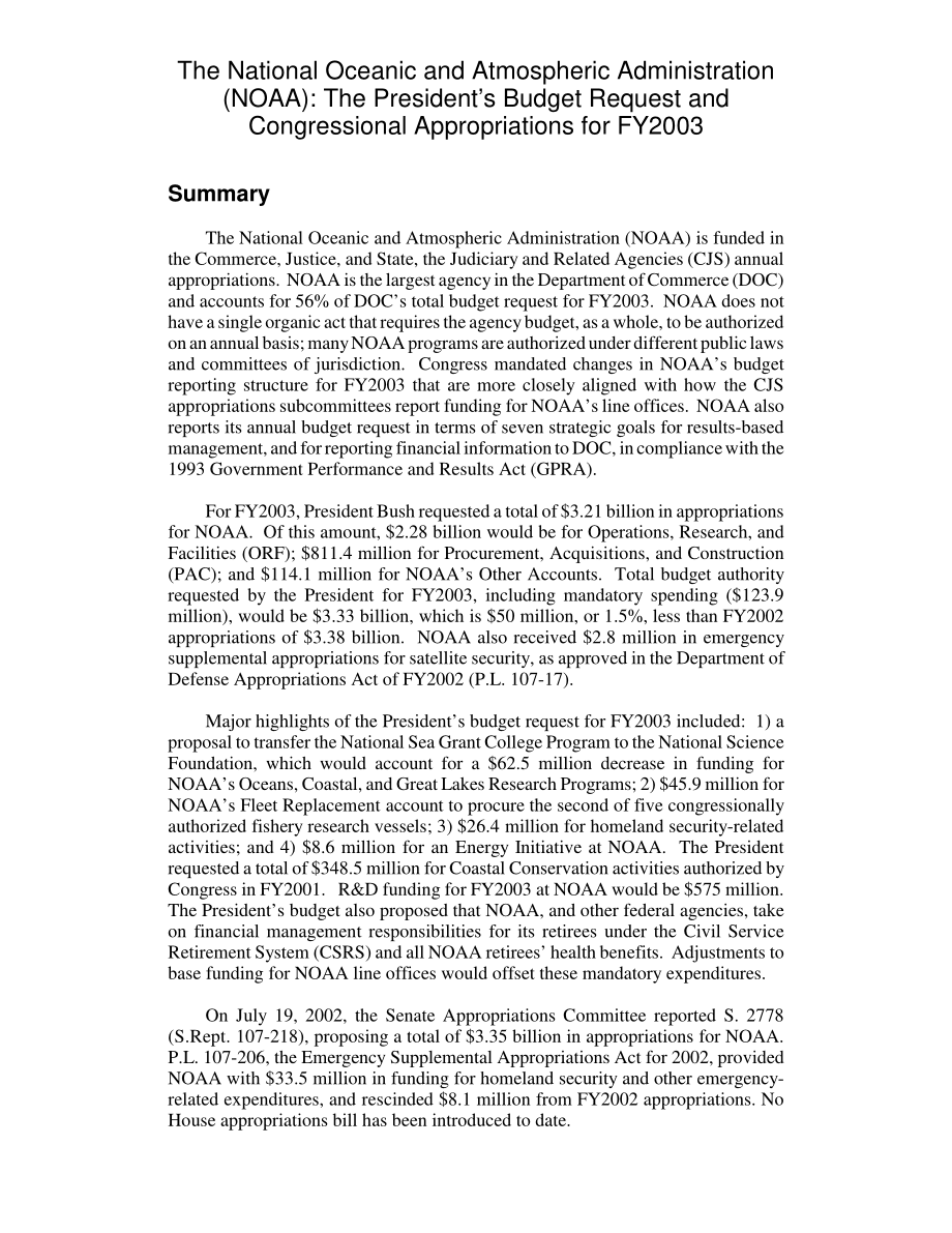 [20021206]RL31567_国家海洋和大气管理局（NOAA）：总统2003财年的预算请求和国会拨款.pdf_第2页