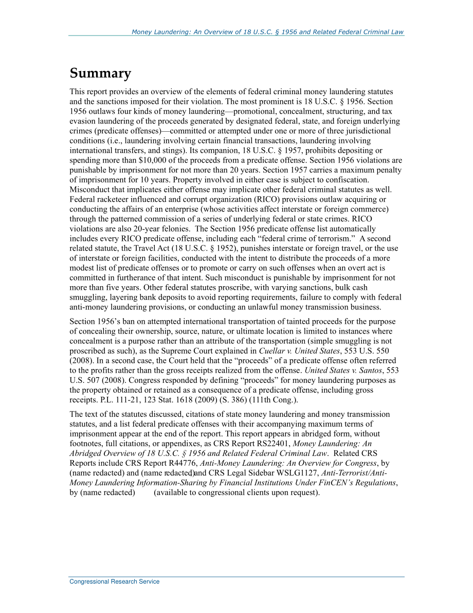 [20171130]RL33315_洗钱：《美国法典》第18章1956及相关联邦刑法概述.pdf_第2页