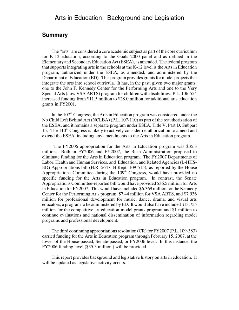 [20070123]RL33788_教育艺术：背景和立法.pdf_第2页