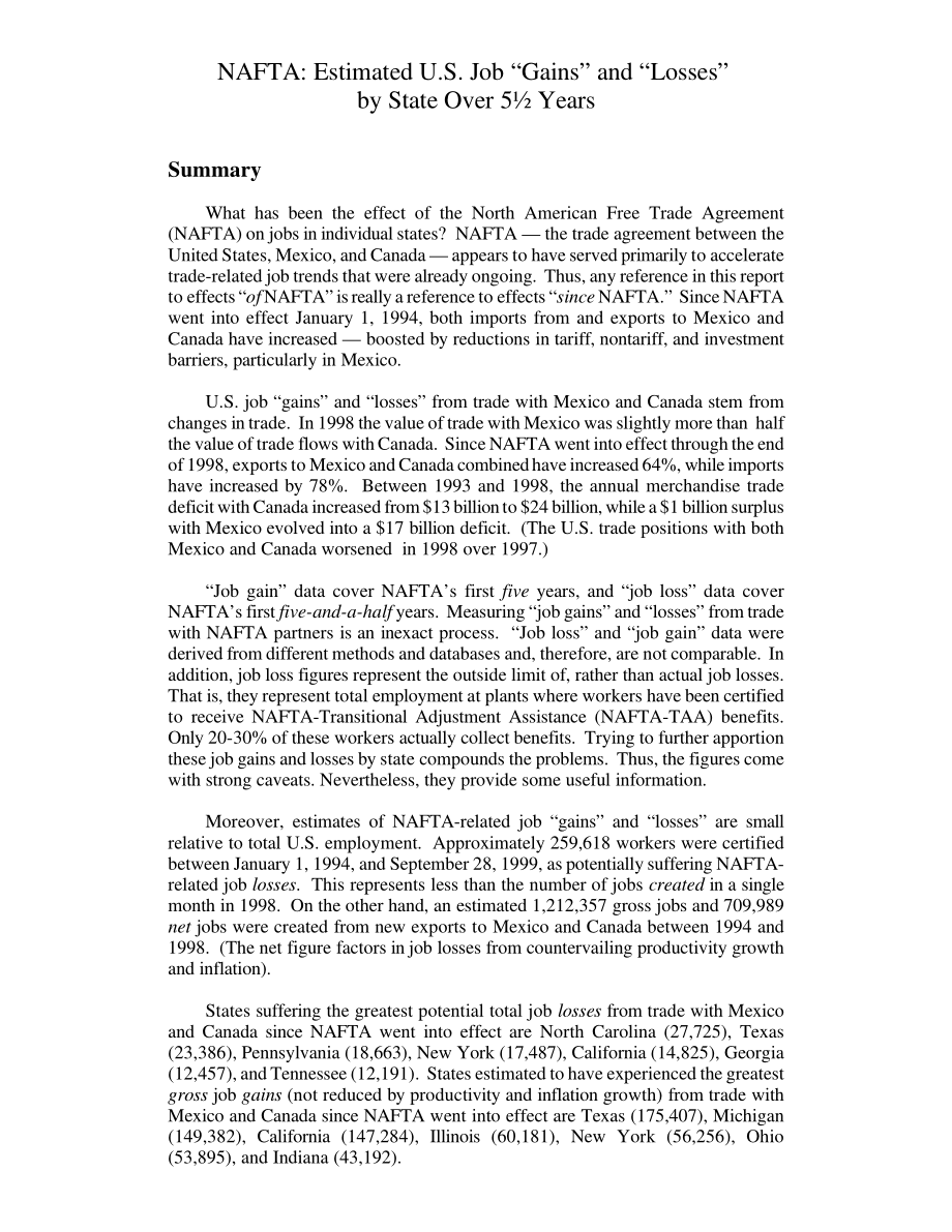 [20000202]98-782_北美自由贸易协定：5年半内各州估计的美国就业“收益”和“损失”.pdf_第3页