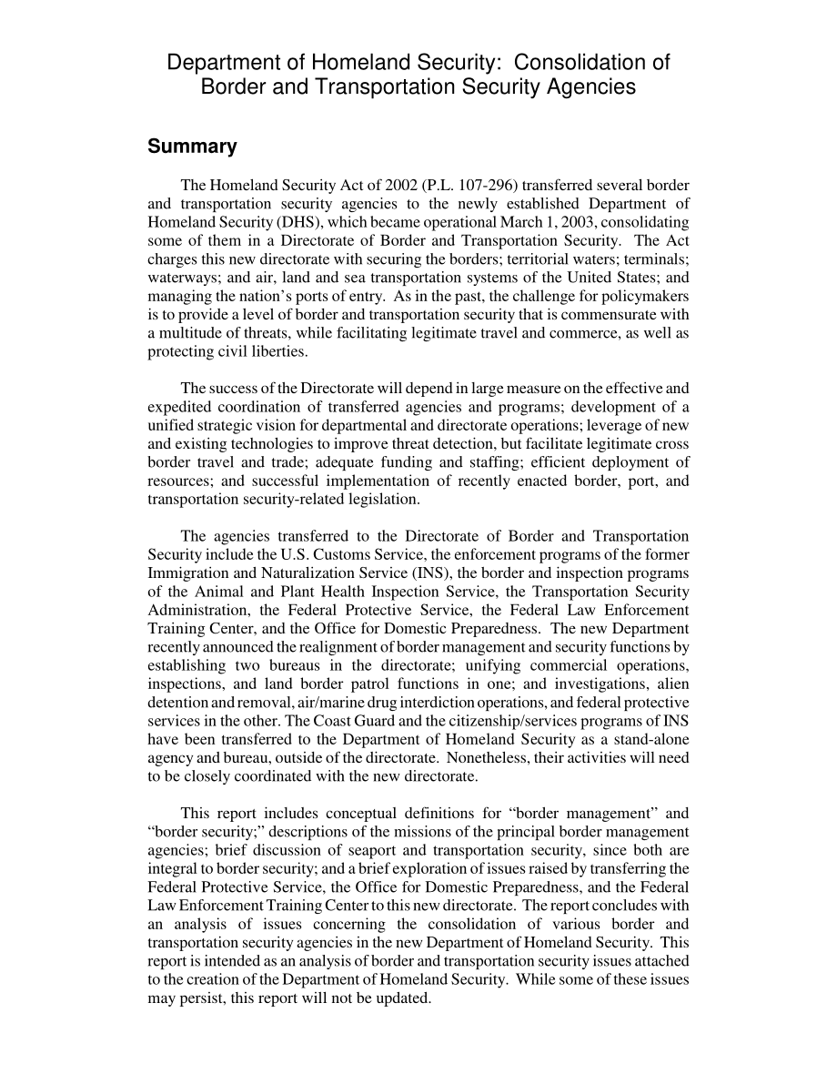 [20030522]RL31549_国土安全部：合并边境和运输安全机构.pdf_第2页