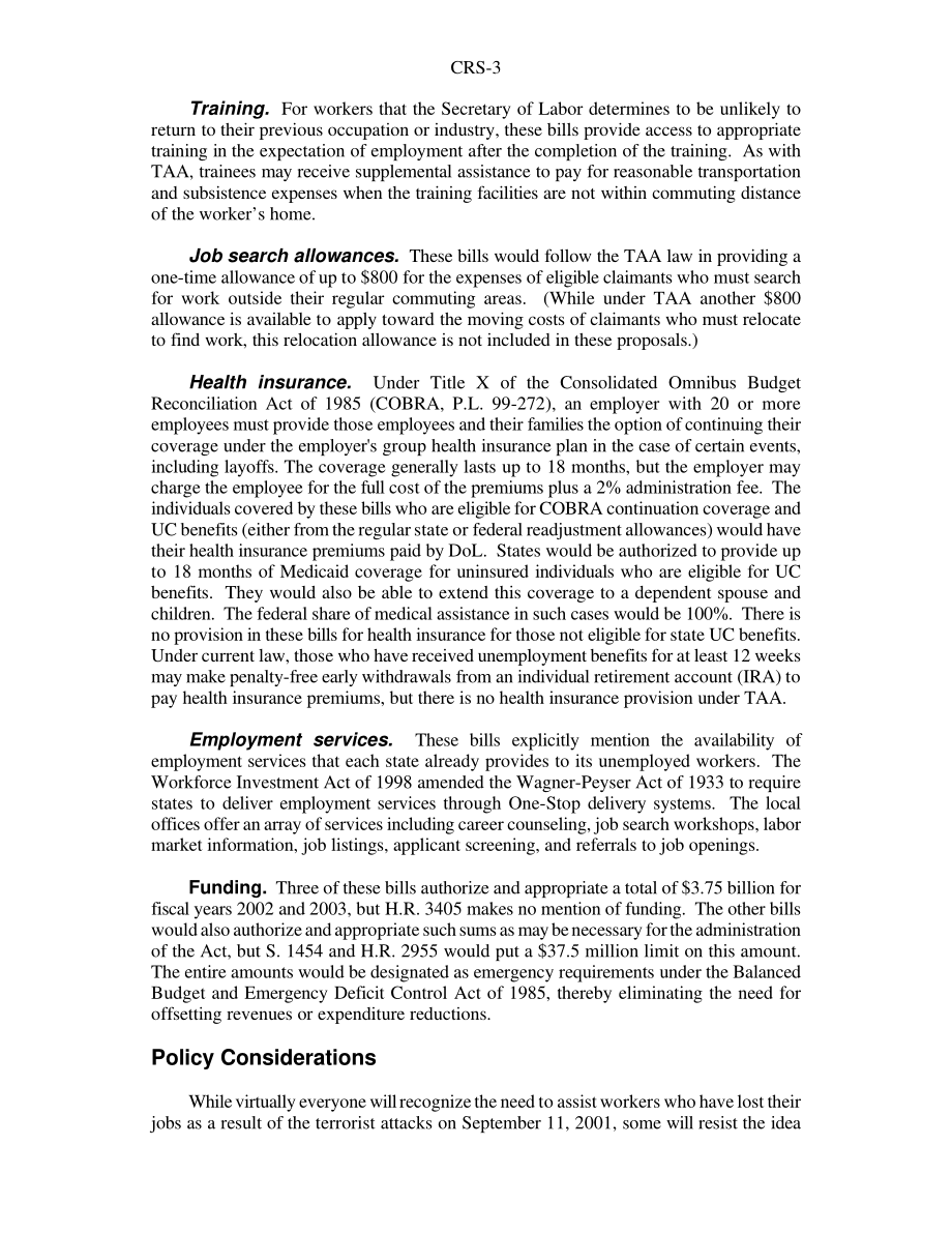 [20011012]RS21047_Unemployment Related to Terrorist Attacks 协助航空公司及相关行业受影响工人的建议.pdf_第3页