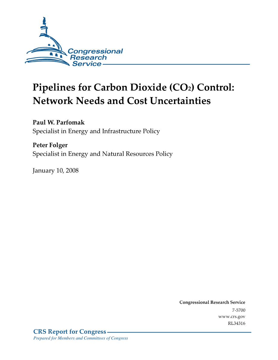 [20080110]RL34316_二氧化碳（CO2）控制管道：网络需求和成本不确定性.pdf_第1页