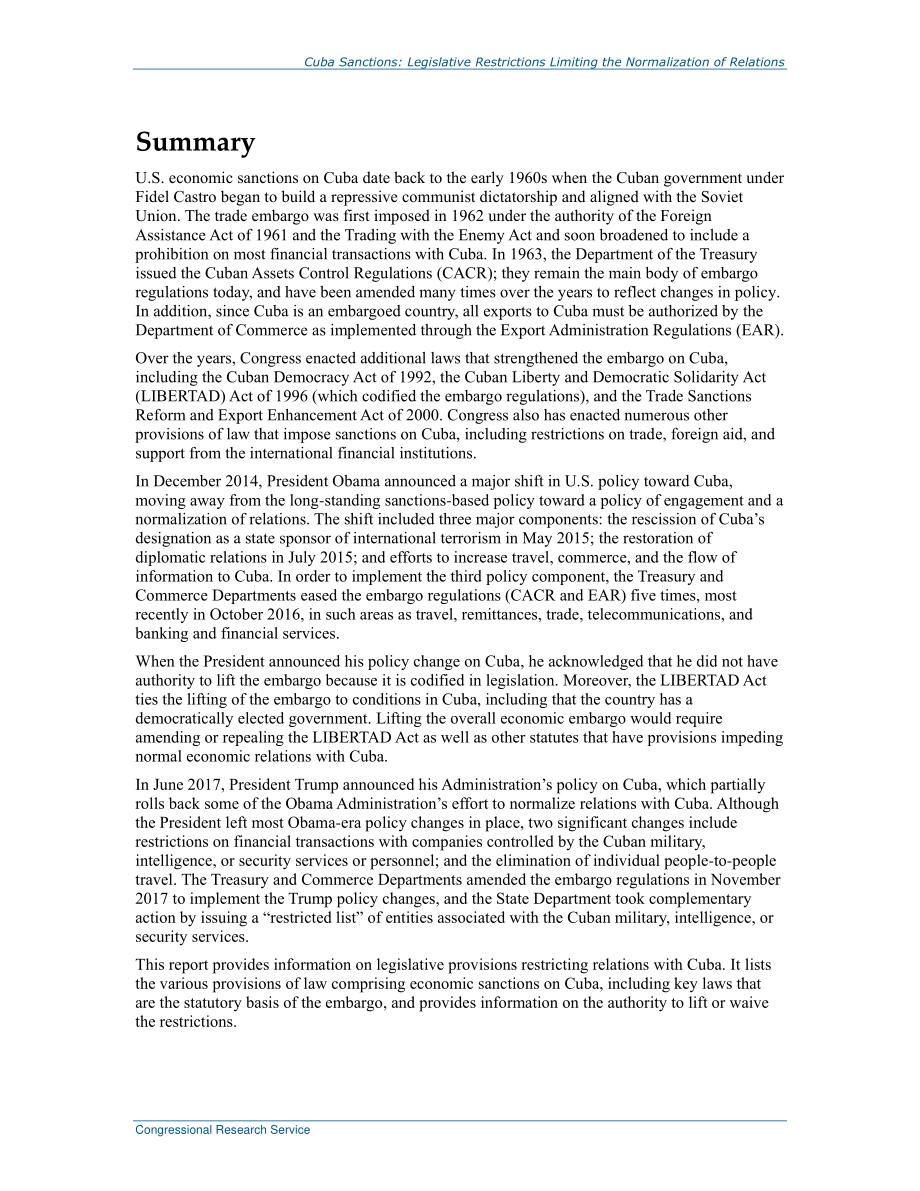 [20180504]R43888_古巴制裁：限制关系正常化的立法限制.pdf_第2页