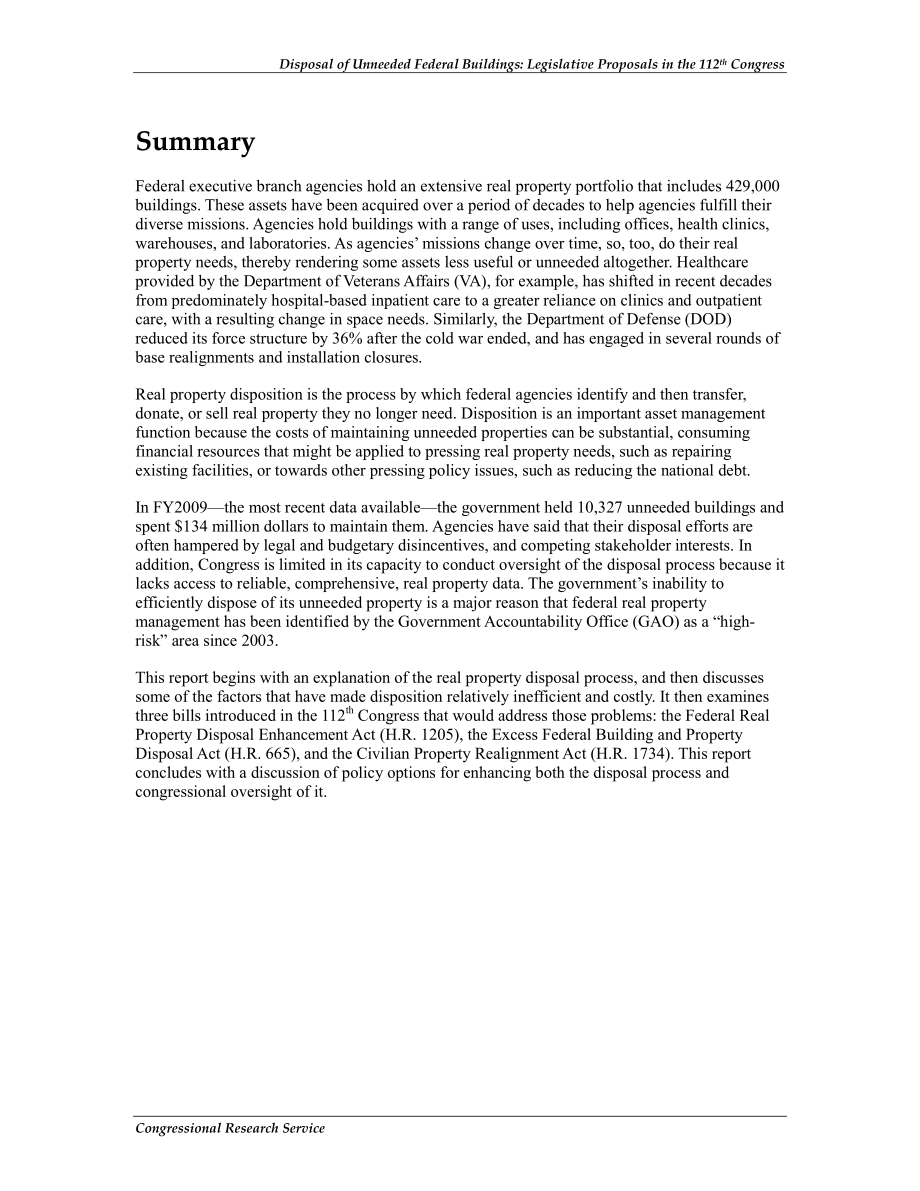 [20110624]R41892_处理不需要的联邦建筑：第112届国会的立法提案.pdf_第2页