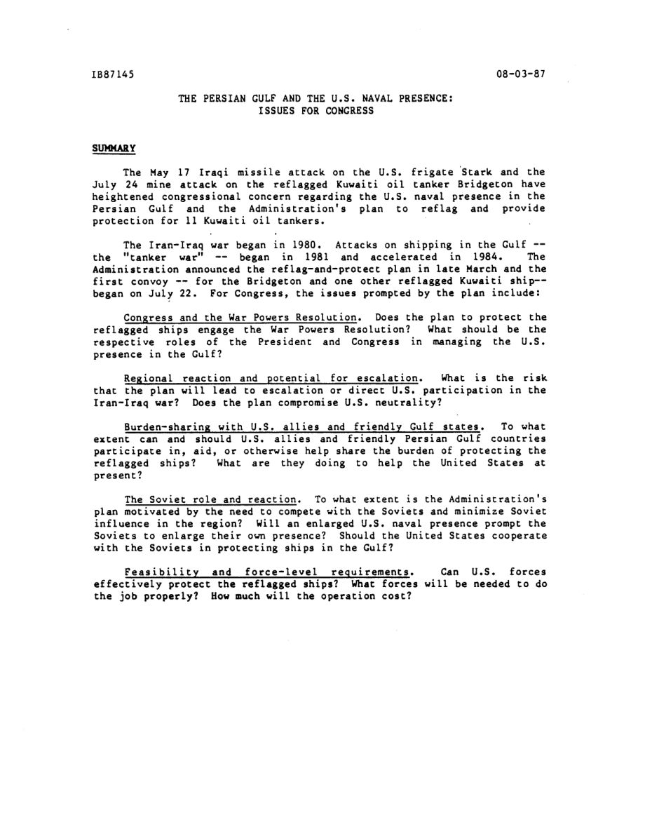 [19870803]IB87145_波斯湾和美国海军的存在：国会议题.pdf_第3页