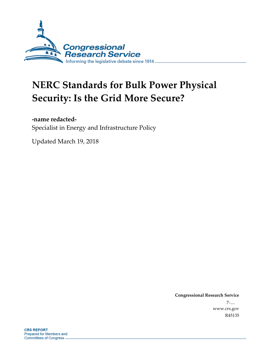 [20180319]R45135_NERC散装电力物理安全标准：电网是否更安全？ .pdf_第1页
