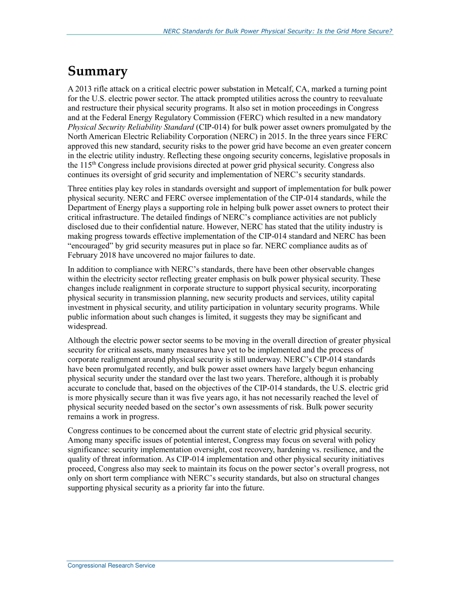 [20180319]R45135_NERC散装电力物理安全标准：电网是否更安全？ .pdf_第2页