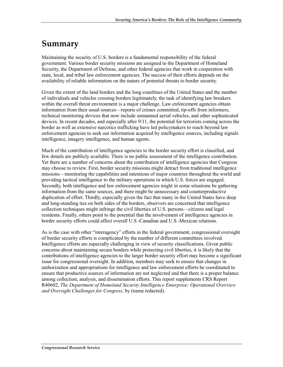 [20101207]R41520_确保美国边境安全：情报界的作用.pdf_第2页