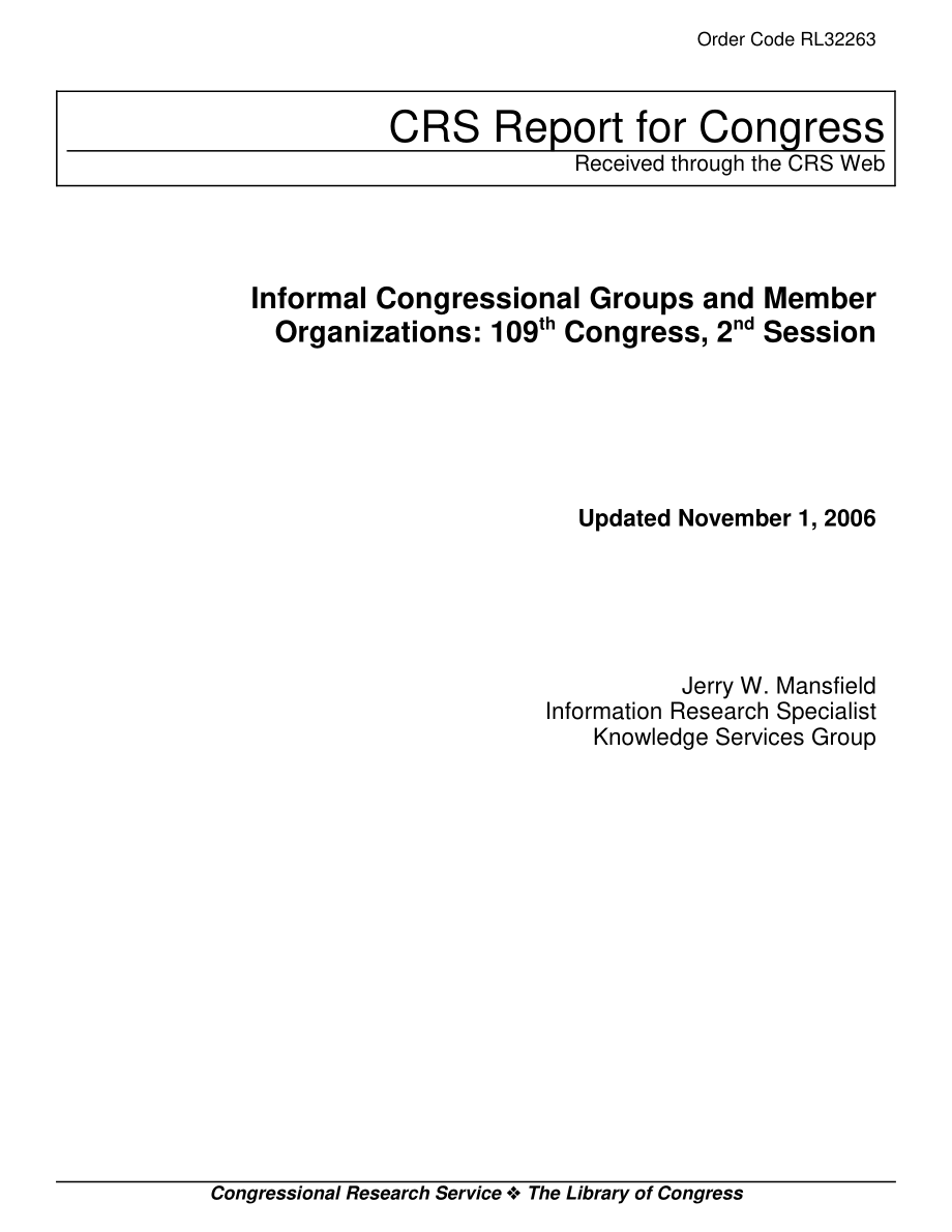 [20061101]RL32263_非正式国会团体和成员组织：第109届大会第二届会议.pdf_第1页