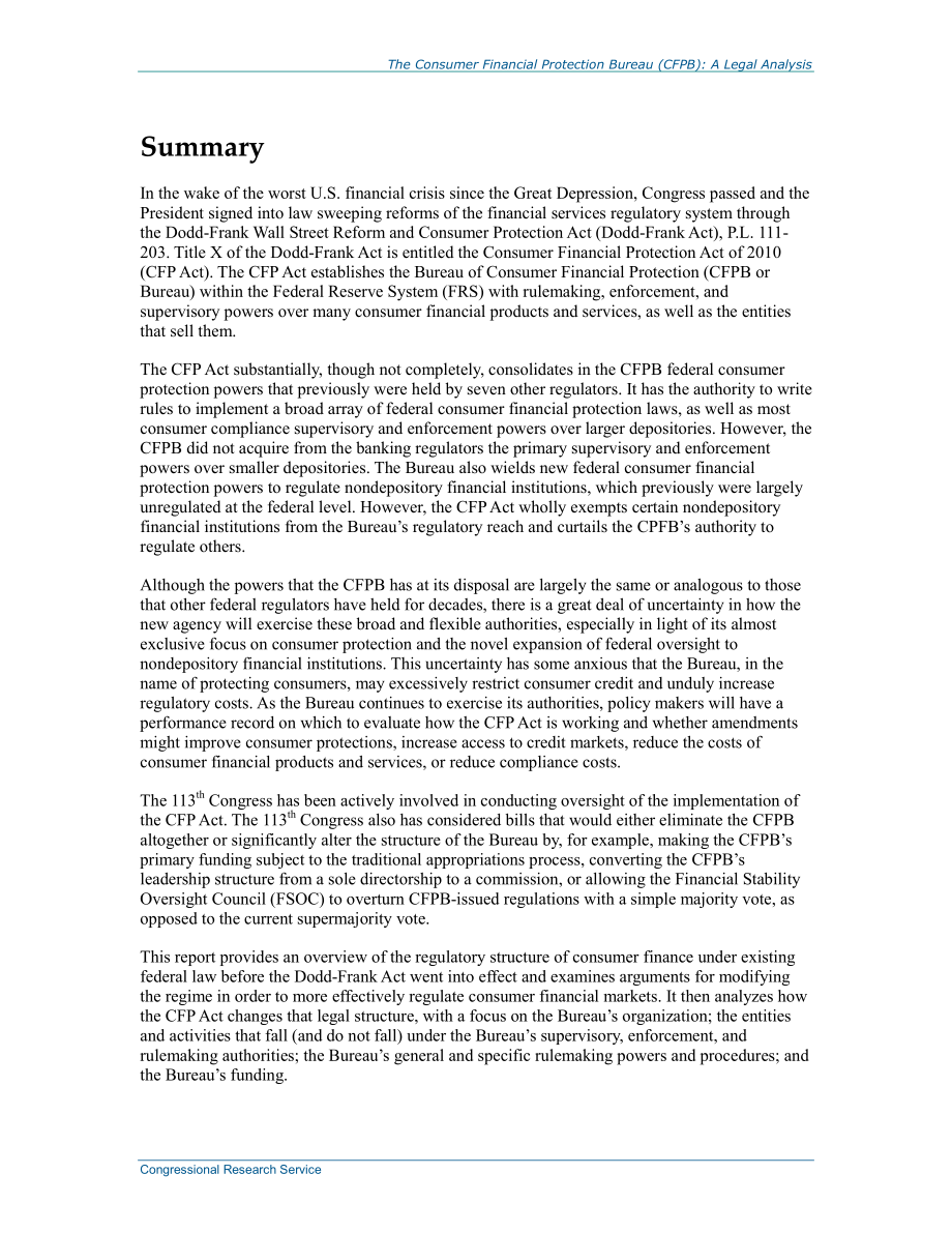 [20140114]R42572_消费者金融保护局（CFPB）：法律分析.pdf_第2页