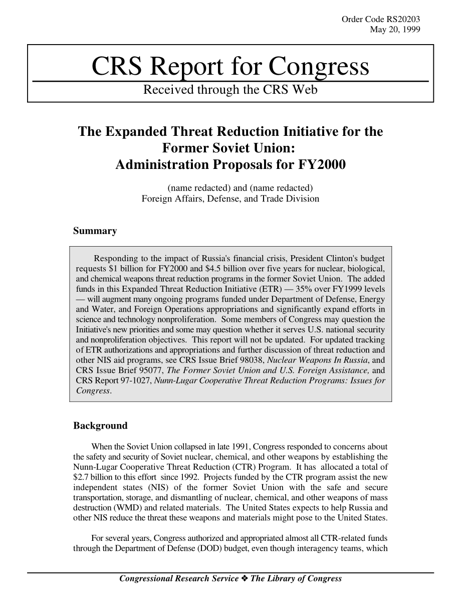 [19990520]RS20203_前苏联减少威胁扩大倡议：2000财年的管理建议.pdf_第1页