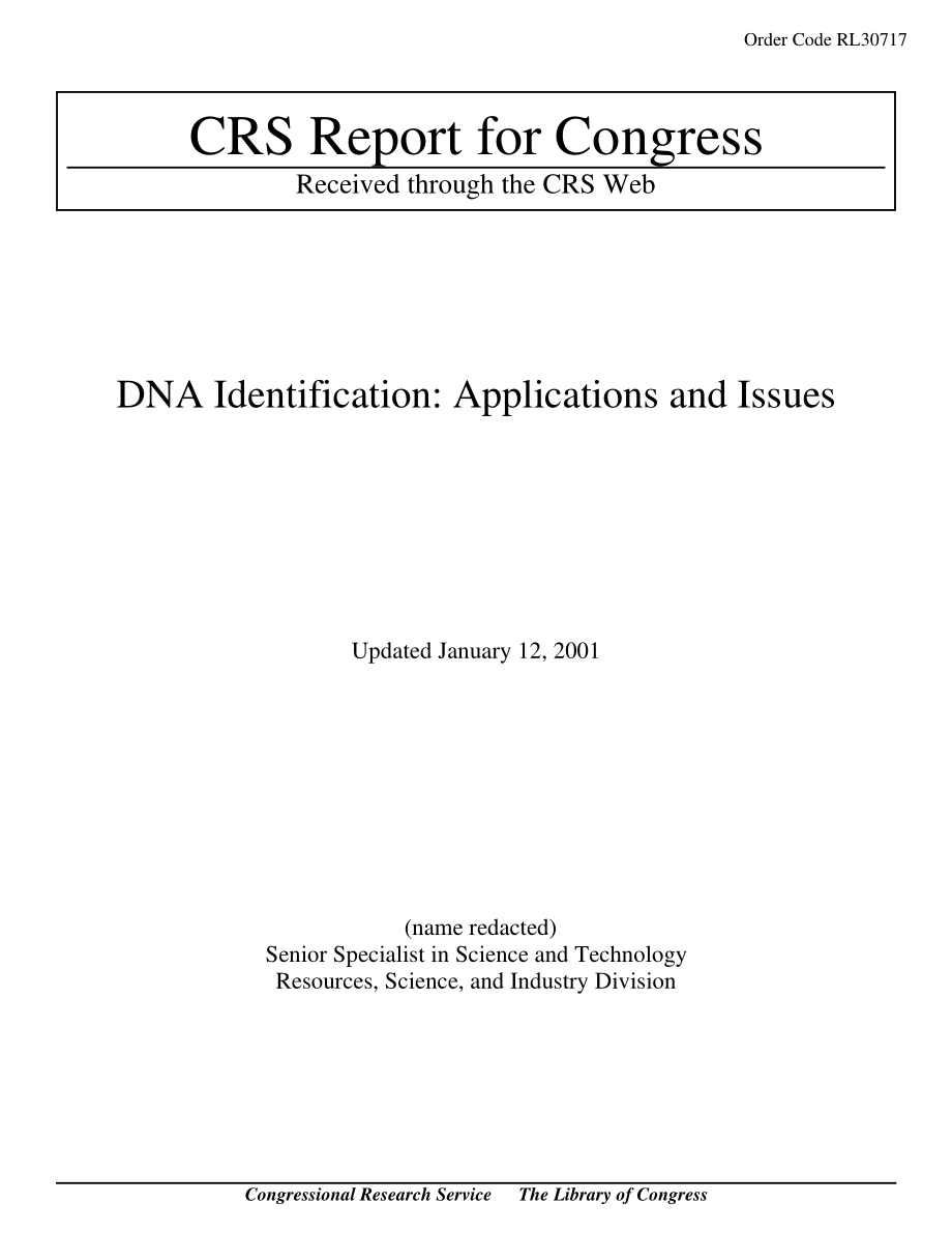 [20010112]RL30717_DNA鉴定：应用程序和问题.pdf_第1页