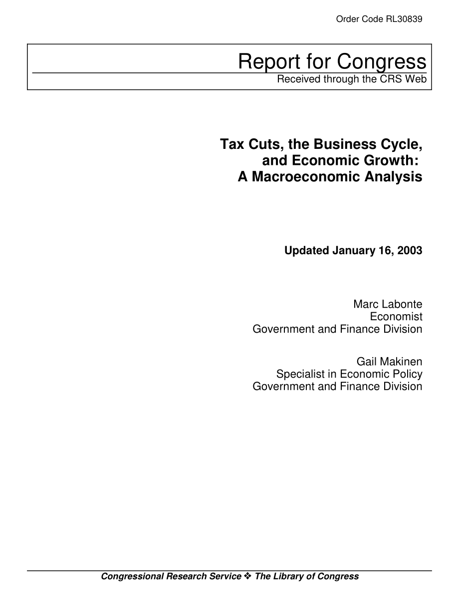 [20030116]RL30839_减税、商业周期和经济增长：宏观经济分析.pdf_第1页