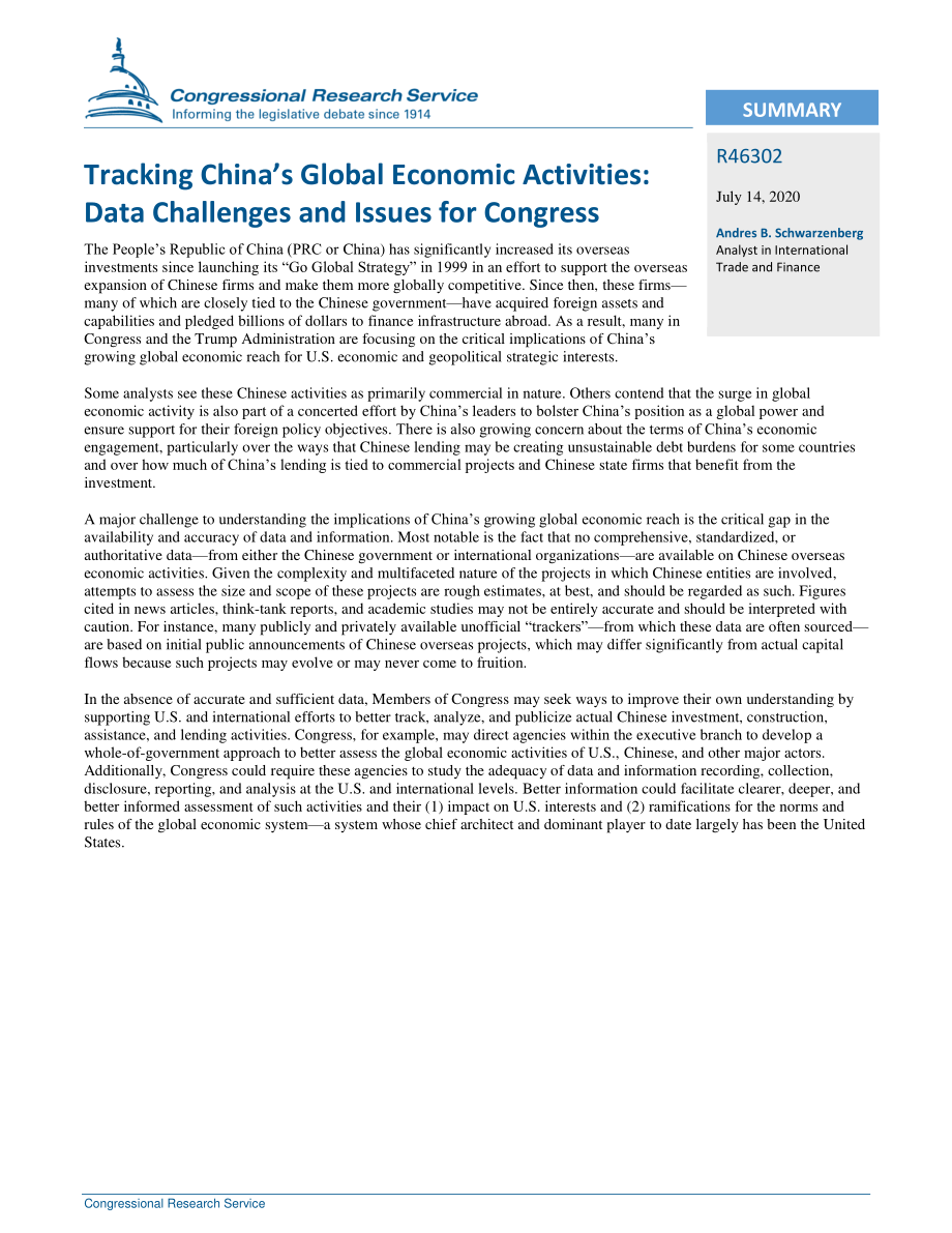 [20200714]R46302_跟踪中国的全球经济活动：国会面临的数据挑战和问题 .pdf_第2页