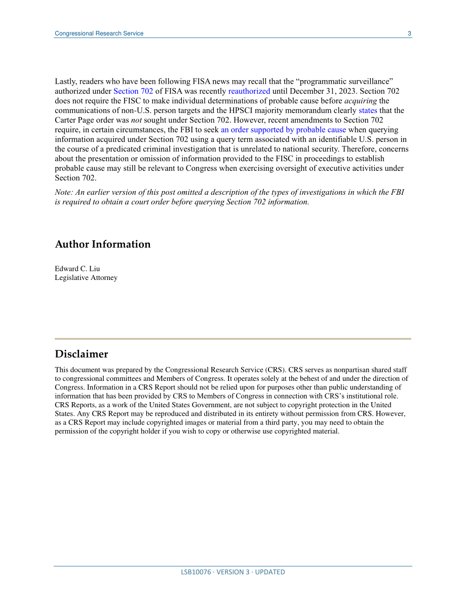 [20180215]LSB10076_HPSCI备忘录引发关于FISA应用要求的争论.pdf_第3页