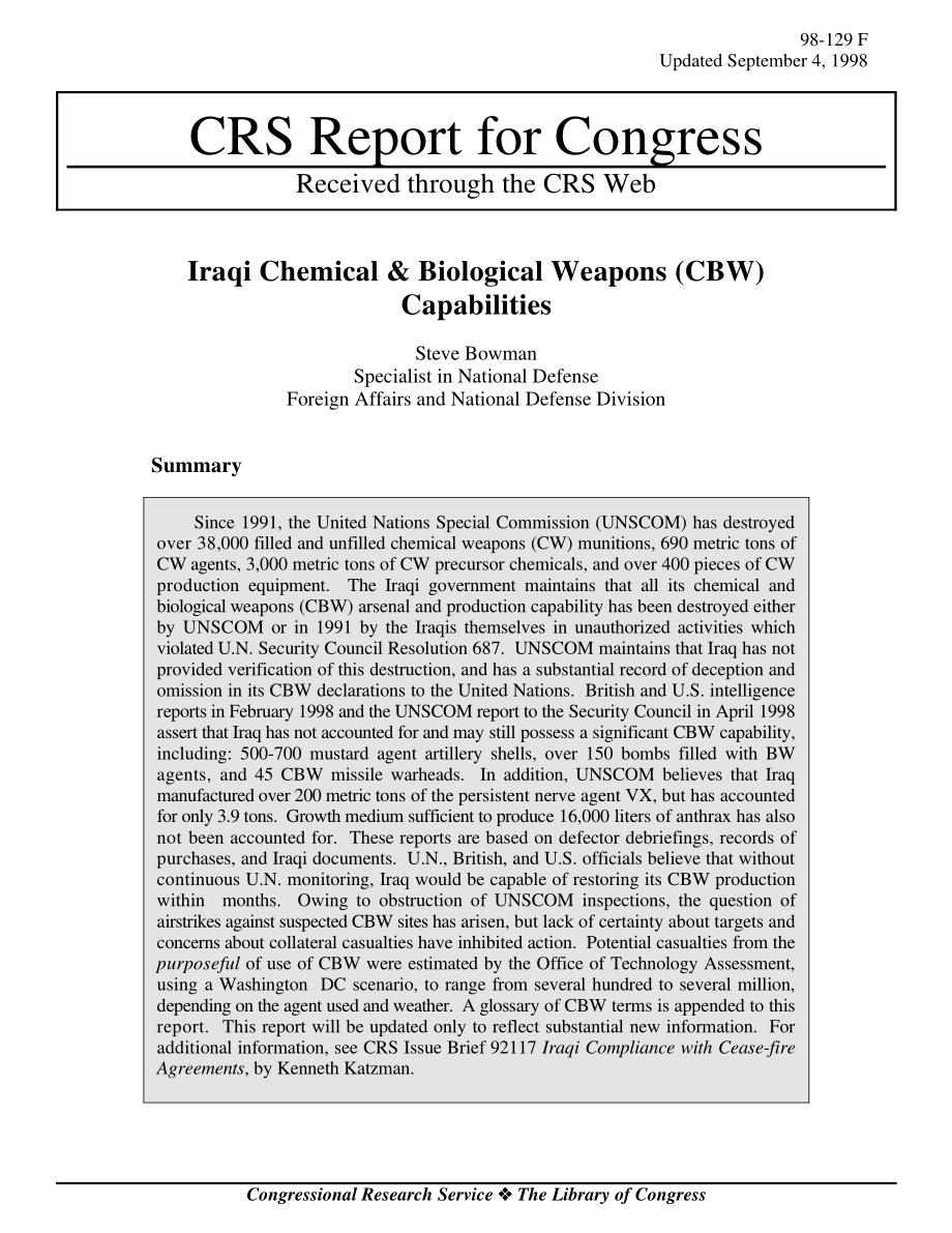 [19980904]98-129F_伊拉克化学和生物武器（CBW）能力.pdf_第1页