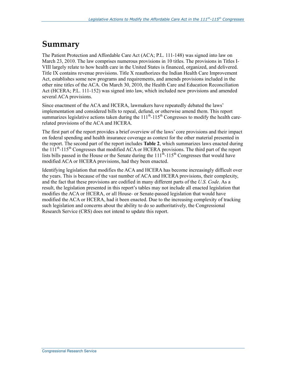 [20180627]R45244_第111-115届国会修改《平价医疗法案》的立法行动.pdf_第2页