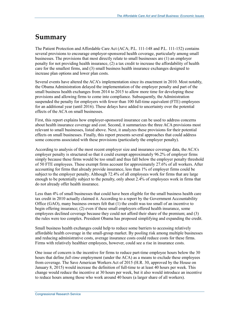 [20150115]R43181_《平价医疗法案》和小企业：经济问题.pdf_第2页