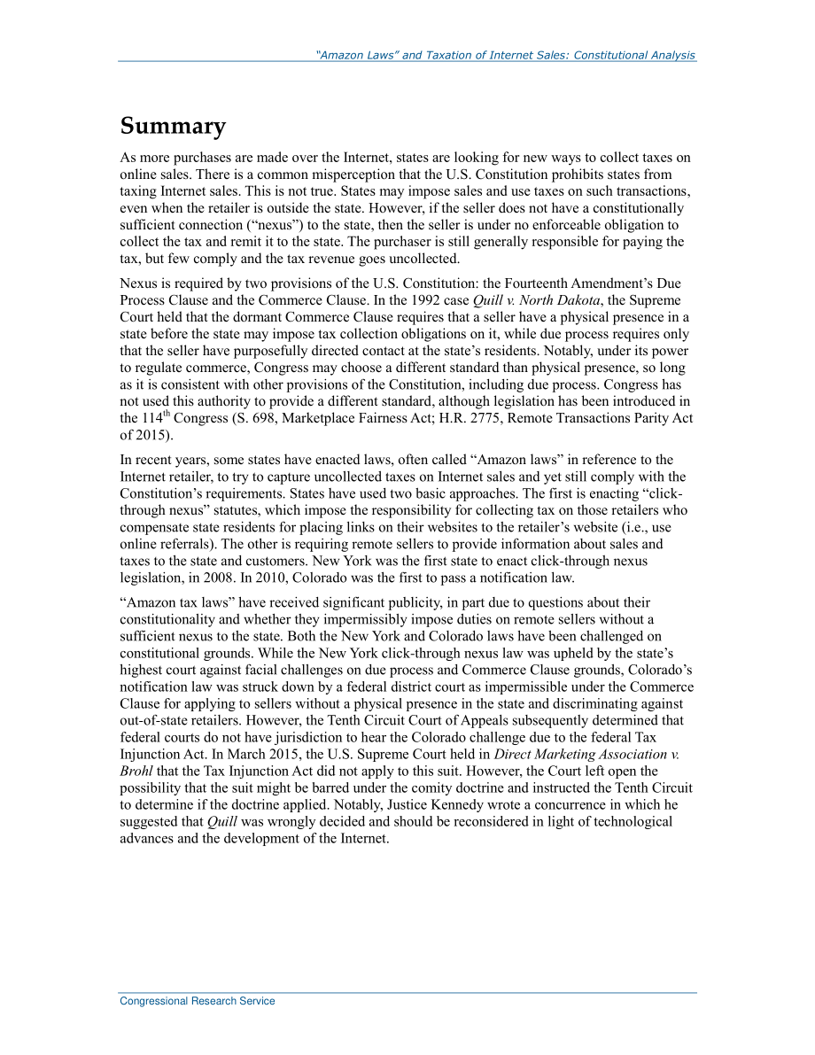 [20151002]R42629_“亚马逊法律”和互联网销售税收：宪法分析.pdf_第2页