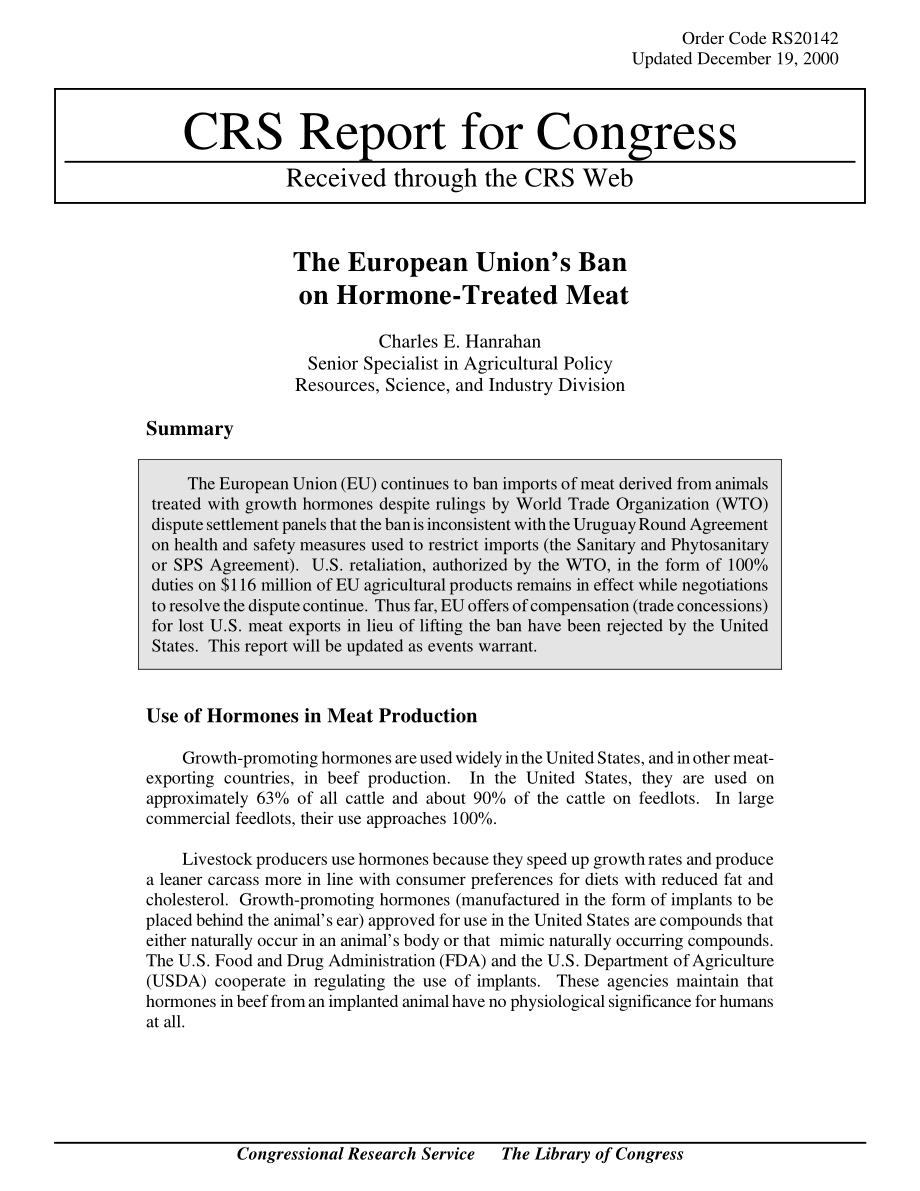 [20001219]RS20142_欧盟禁止激素处理过的肉类.pdf_第1页