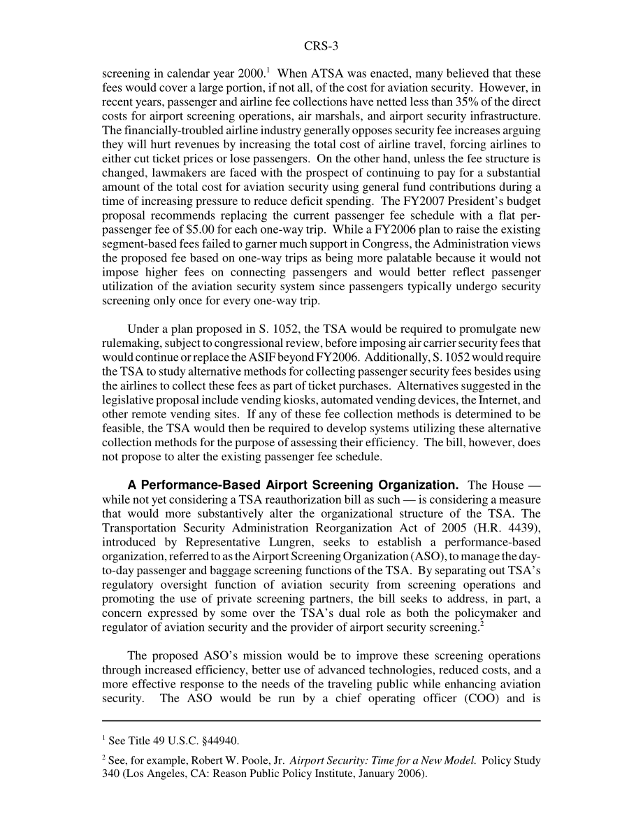 [20060208]RS22375_重新授权和重组运输安全管理局的航空安全职能：立法问题和方法.pdf_第3页