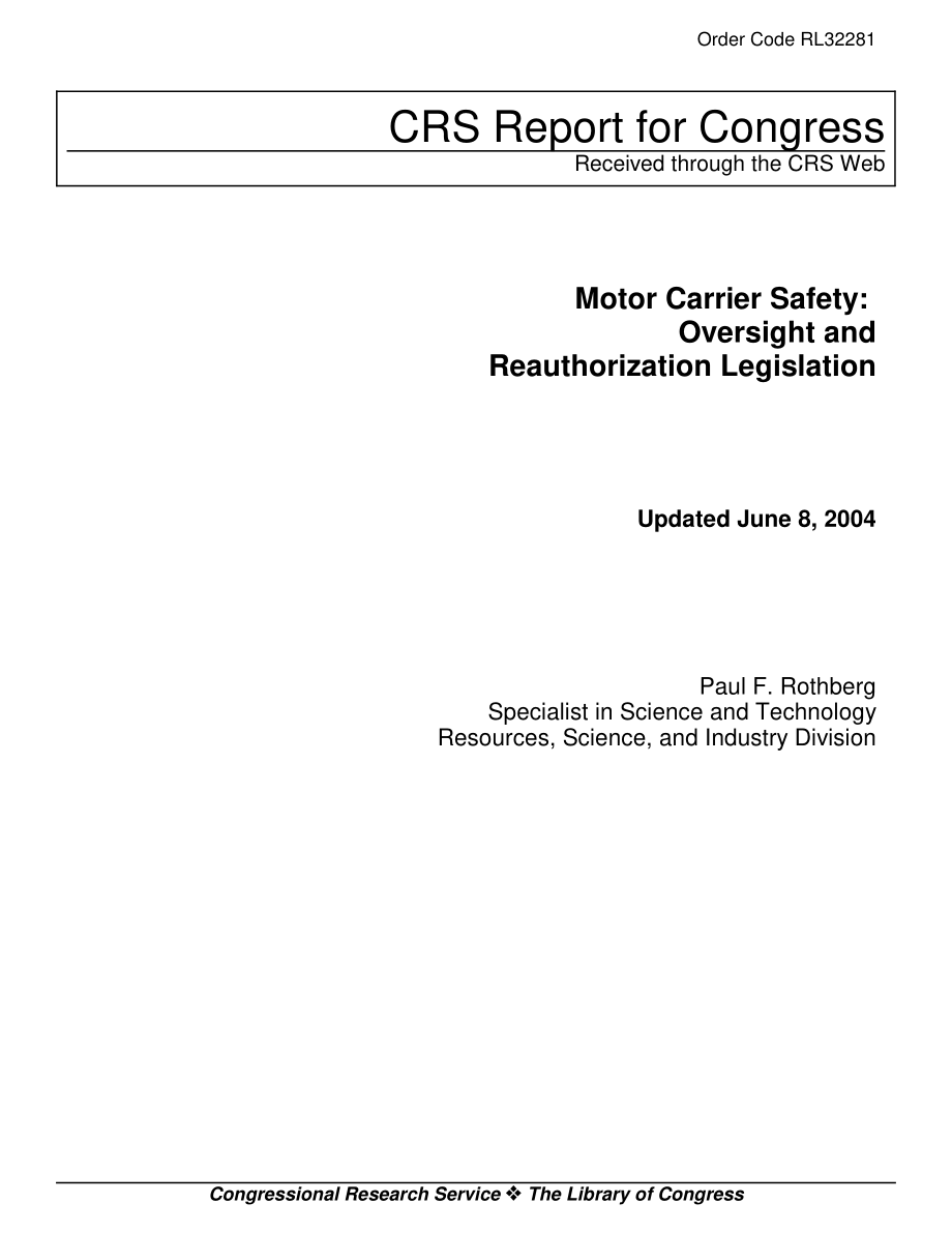 [20040608]RL32281_汽车运输安全：监督和再授权立法.pdf_第1页