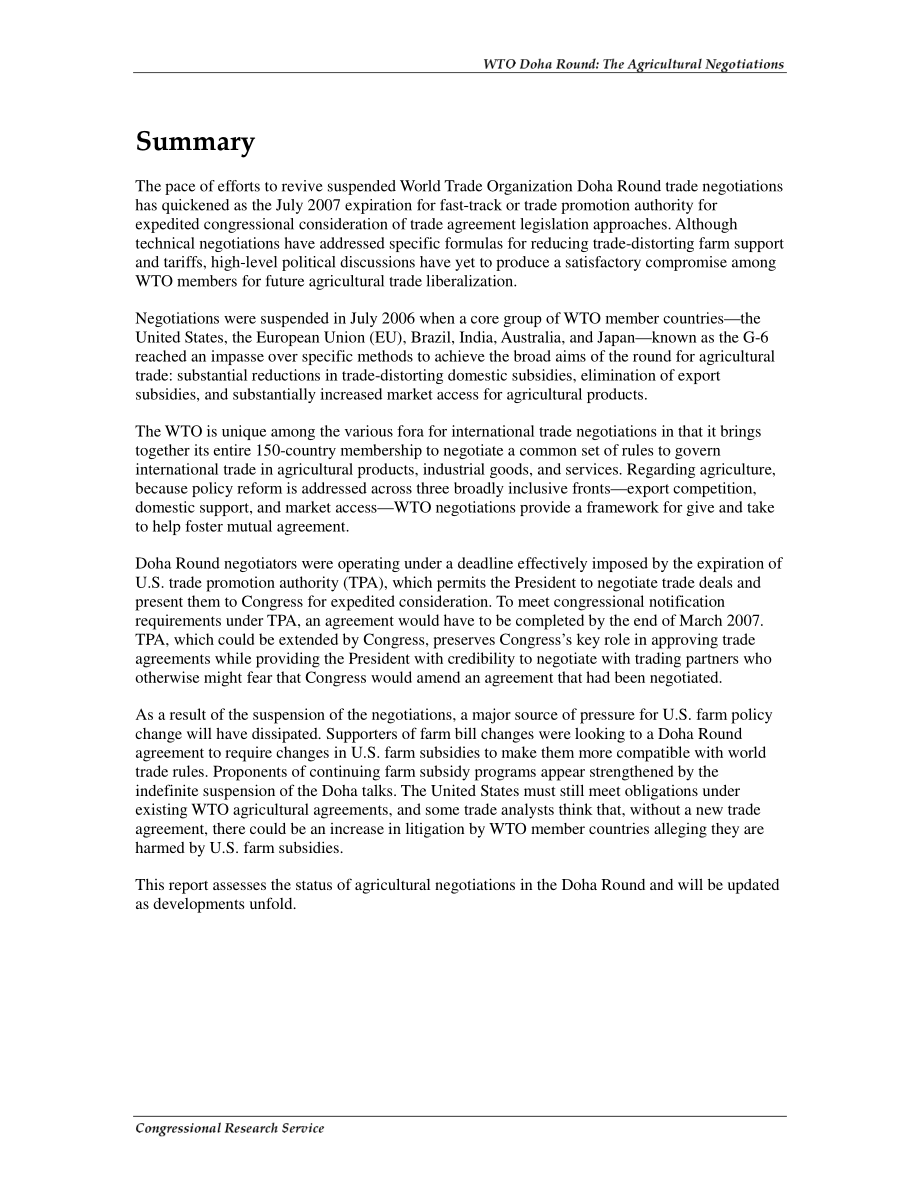 [20070122]RL33144_世贸组织多哈回合：农业谈判.pdf_第2页