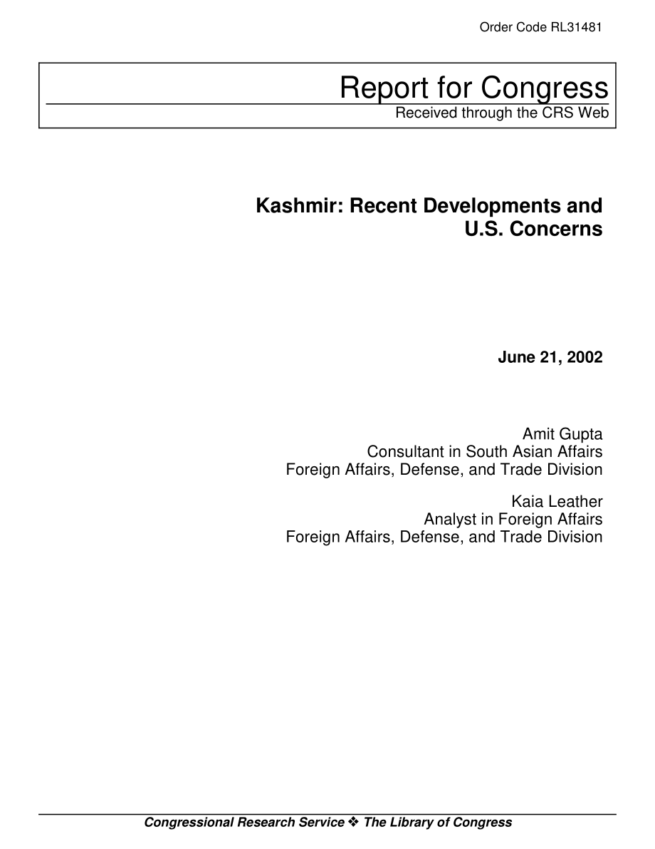 [20020621]RL31481_克什米尔：近期事态发展和美国关注的问题.pdf_第1页